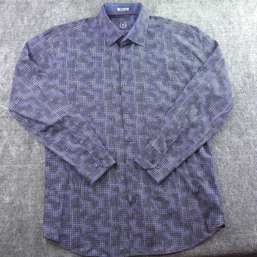 Bugatchi Shirt Large Shaped Fit Long Sleeve Button Up Multicolor Geometric